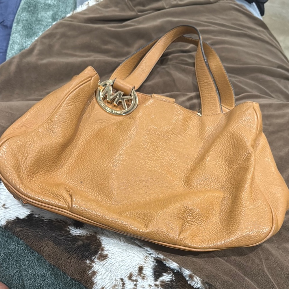 Michael Kors Tan Leather Shoulder Bag with Silver Hardware